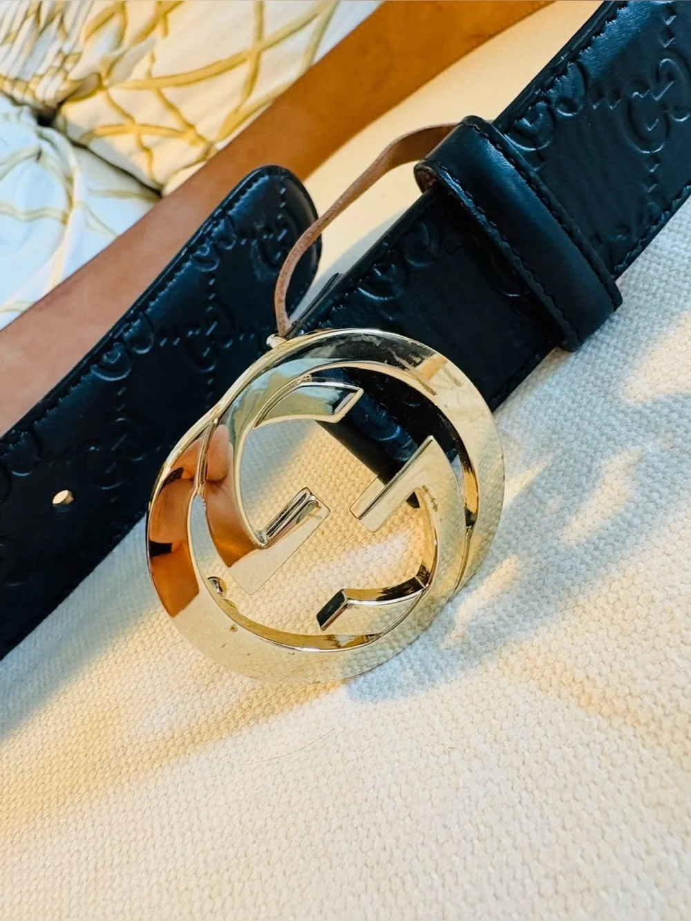 Gucci Black Leather Belt with Gold Double G Buckle